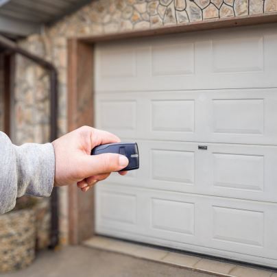 Chicago security key fob pointing to a garage door